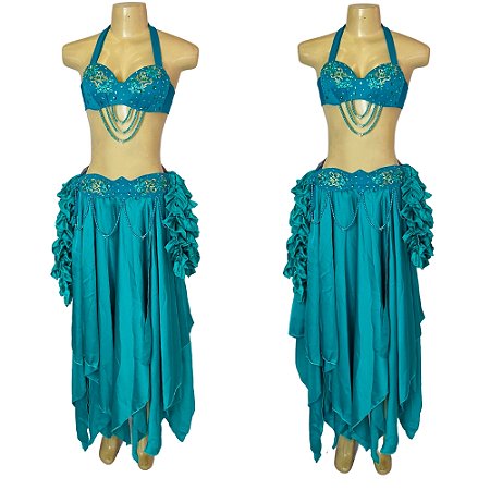 [Liquidação] Dança do Ventre Traje Bordado Completo M-42  - Pronta Entrega - TPCL-466