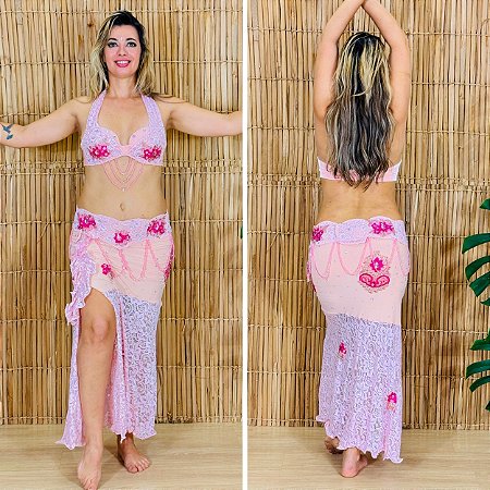 [Liquidação] Dança do Ventre Traje Bordado Completo- Pronta Entrega - TPCL-497
