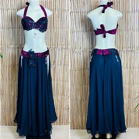 [Liquidação] Dança do Ventre Traje  Bordado Completo - Pronta Entrega - TPCL-550