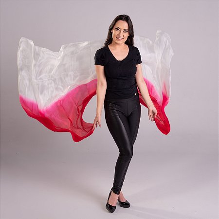 Véu Seda Pura Colorido Dança do Ventre Vermelho e Branco- VEU-SEDAA-14
