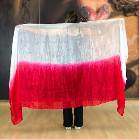 Véu Seda Pura Colorido Dança do Ventre Vermelho e Branco- VEU-SEDAA-14