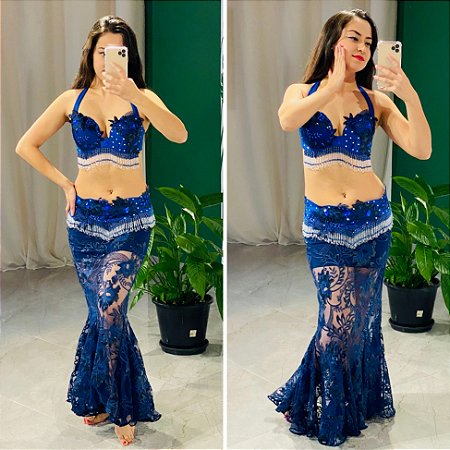[Liquidação] Dança do Ventre Traje Bordado Completo Pronta Entrega - TPCL-663