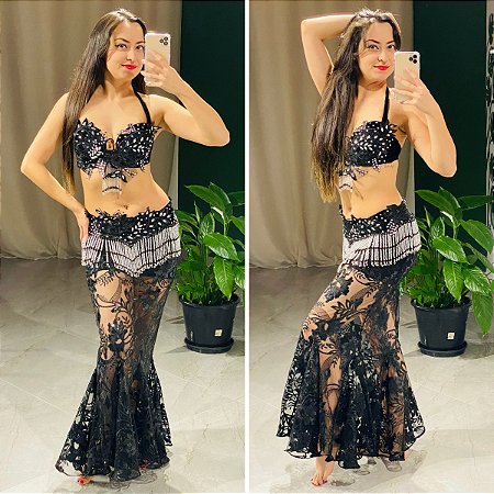 [Liquidação] Dança do Ventre Traje Bordado Completo Pronta Entrega - TPCL-664
