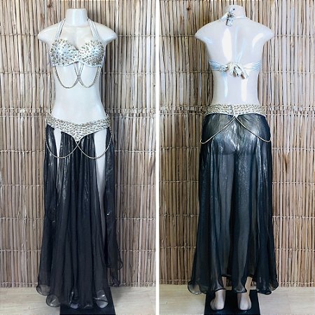 [Liquidação] Dança do Ventre Traje Bordado Completo - P- 40- Pronta Entrega - TPCL-757
