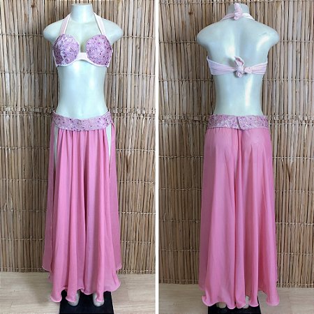 [Liquidação] Dança do Ventre Traje Bordado Completo -G -44- Pronta Entrega - TPCL-758