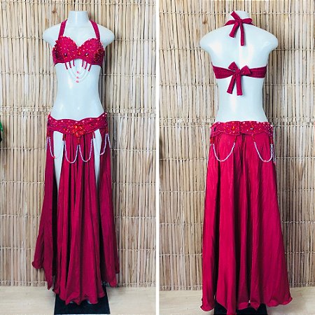 [Liquidação] Dança do Ventre Traje Bordado Completo - Pronta Entrega - TPCL-759