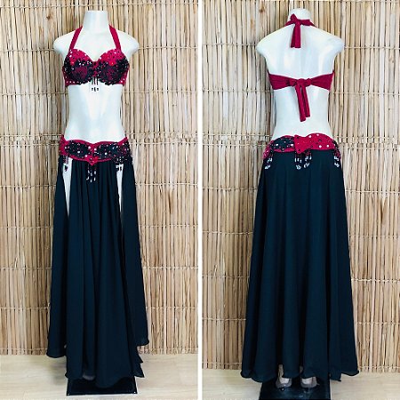 [Liquidação] Dança do Ventre Traje Bordado Completo - Pronta Entrega - TPCL-764