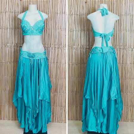 [Liquidação] Dança do Ventre Traje Bordado Completo - EX (48) - Pronta Entrega - TPCL-774