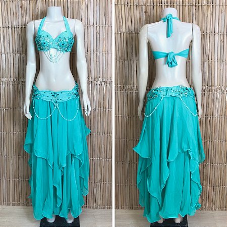 [Liquidação] Dança do Ventre Traje Bordado Completo - Pronta Entrega - TPCL-775