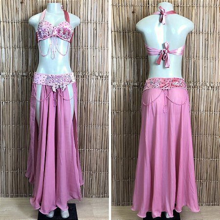 [Liquidação] Dança do Ventre Traje Bordado Completo - M(42) - Pronta Entrega - TPCL-778