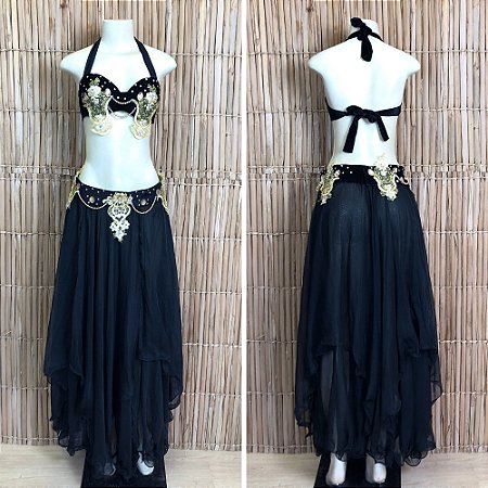 [Liquidação] Dança do Ventre Traje Bordado Completo - P(40) - Pronta Entrega - TPCL-779