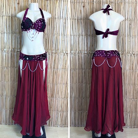 [Liquidação] Dança do Ventre Traje Bordado Completo - Pronta Entrega - TPCL-781