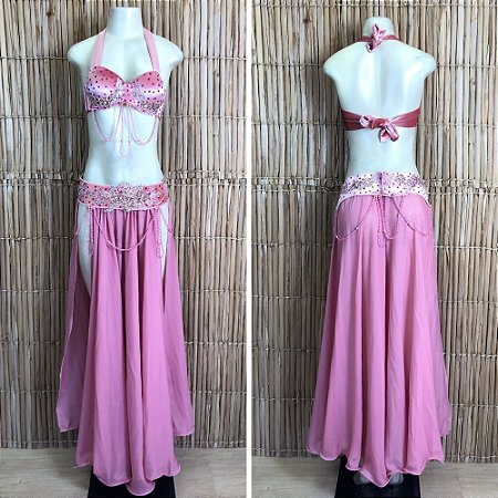 [Liquidação] Dança do Ventre Traje Bordado Completo - P(40) - Pronta Entrega - TPCL-782