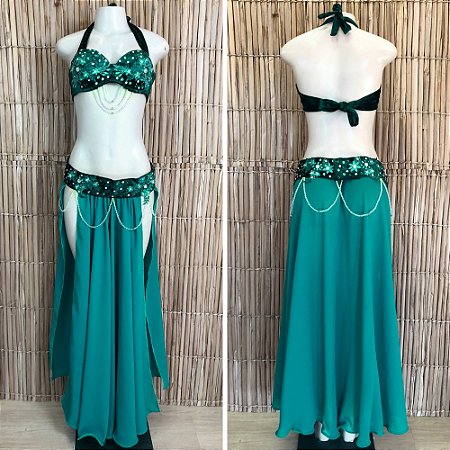 [Liquidação] Dança do Ventre Traje Bordado Completo - Pronta Entrega - TPCL-785