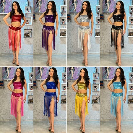 Top e Cinto em Paetê com Franjas - Dança do Ventre/carnaval - Pronta Entrega TCFPE-2
