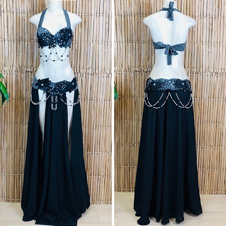 [Liquidação] Dança do Ventre Traje Bordado Completo - Pronta Entrega - TPCL-788