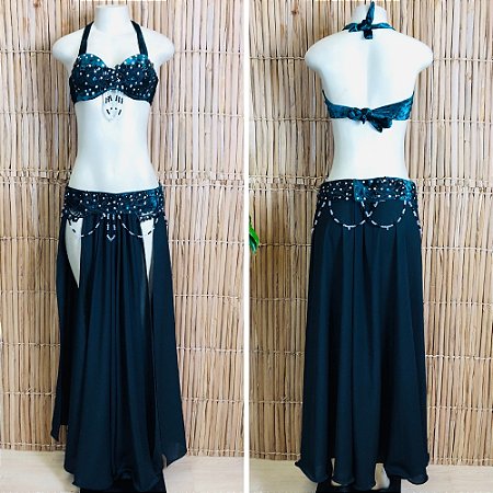 [Liquidação] Dança do Ventre Traje Bordado Completo - Pronta Entrega - TPCL-789