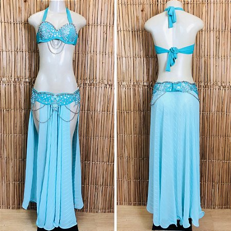 [Liquidação] Dança do Ventre Traje Bordado Completo - Pronta Entrega - TPCL-794