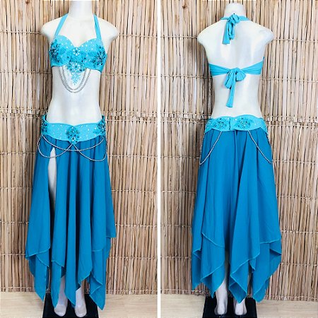 [Liquidação] Dança do Ventre Traje Bordado Completo - Pronta Entrega - TPCL-796