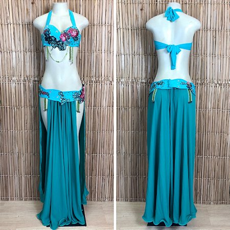 [Liquidação] Dança do Ventre Traje Bordado Completo - Pronta Entrega - TPCL-797
