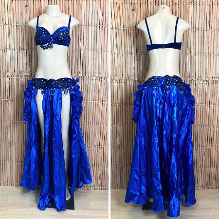 [Liquidação] Dança do Ventre Traje Bordado Completo - M(42) - Pronta Entrega - TPCL-799