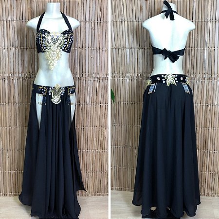 [Liquidação] Dança do Ventre Traje Bordado Completo - M (42) - Pronta Entrega - TPCL-803