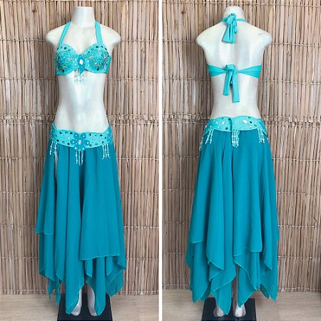 [Liquidação] Dança do Ventre Traje Bordado Completo - Pronta Entrega - TPCL-804