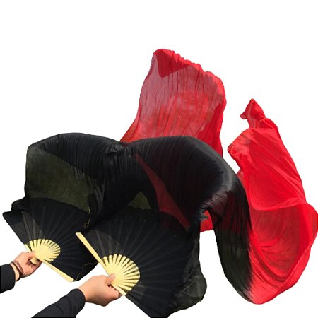 Par Fan Véu Leque Degrade Vermelho e Preto Dança do Ventre - VFAN-9