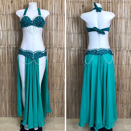 [Liquidação] Dança do Ventre Traje Bordado Completo - Pronta Entrega - TPCL-810