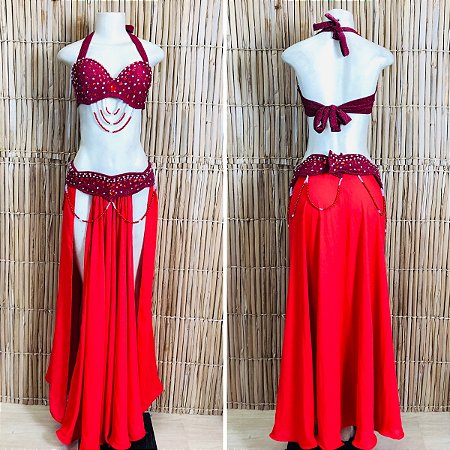 [Liquidação] Dança do Ventre Traje Bordado Completo -  Pronta Entrega - TPCL-823