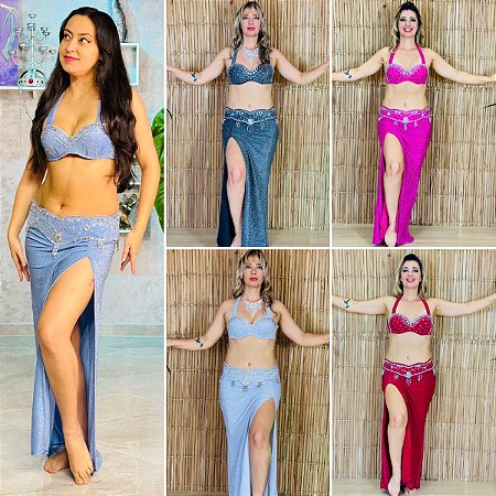 Dança do Ventre Traje Bordado Completo - Pronta Entrega - TPCL-831