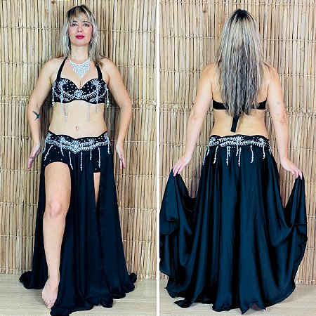 [Encomenda 30 Dias] Dança do Ventre Traje Completo Franjas e Pedrarias - TB-E30D-48