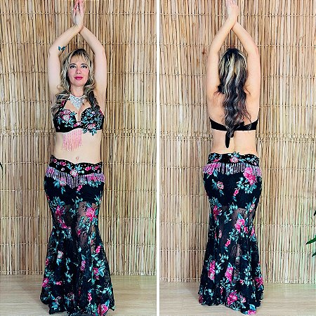 Dança do Ventre Traje Bordado Completo - G (44) - Pronta Entrega - TPCL-834