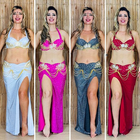 [Encomenda 30 Dias] Dança do Ventre Traje Completo Aplicação em Renda - TB-E30D-50