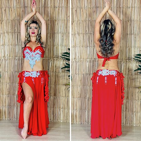 Dança do Ventre Traje Bordado Completo - XG (48)- Pronta Entrega - TPCL-839