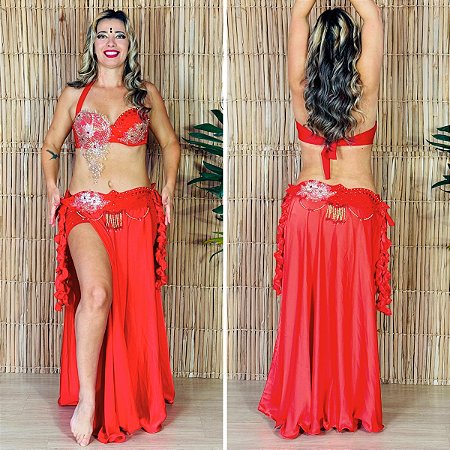 Dança do Ventre Traje Bordado Completo - Pronta Entrega - TPCL-840
