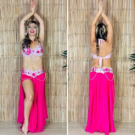 Dança do Ventre Traje Bordado Completo - Pronta Entrega - TPCL-852