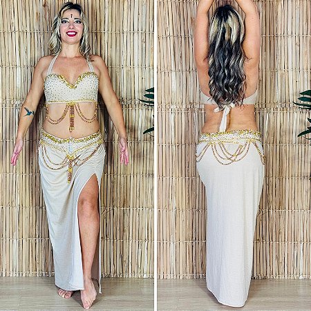 Dança do Ventre Traje Bordado Completo - XG (48) - Pronta Entrega - TPCL-851