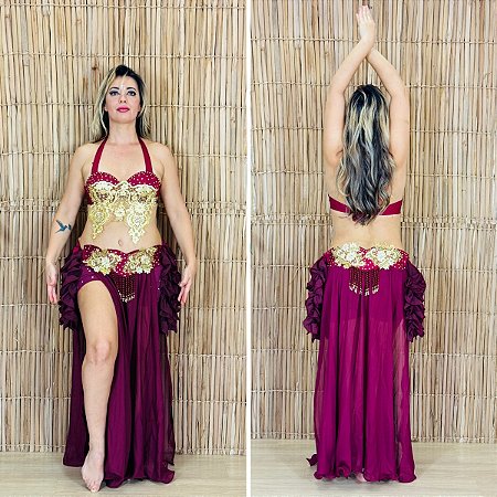 Dança do Ventre Traje Bordado Completo - M (42) - Pronta Entrega - TPCL-858