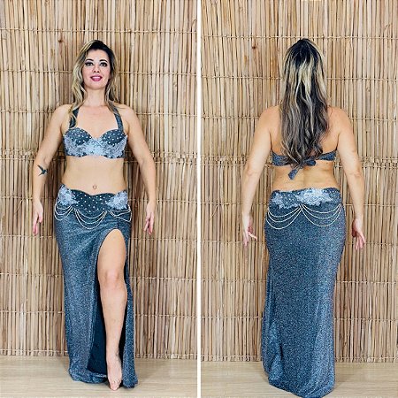 Dança do Ventre Traje Bordado Completo - Pronta Entrega - TPCL-859