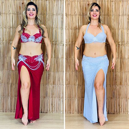Dança do Ventre Traje Bordado Completo Aplicação em renda - Pronta Entrega - TB-PE-3