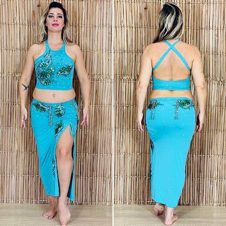 Dança do Ventre Traje Bordado Completo - Pronta Entrega - TPCL-861
