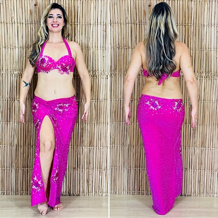 Dança do Ventre Traje Bordado Completo M 42 - Pronta Entrega - TPCL-862