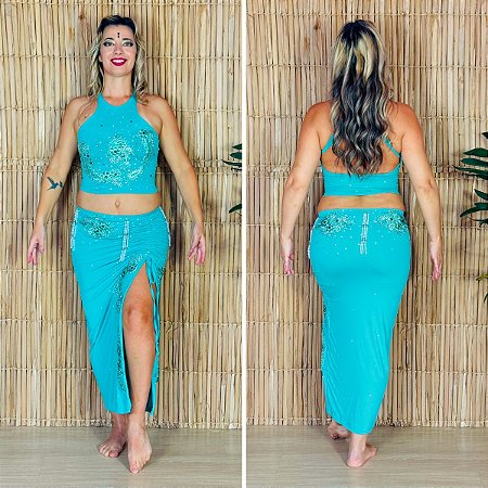 Dança do Ventre Traje Bordado Completo - M (42) - Pronta Entrega - TPCL-855