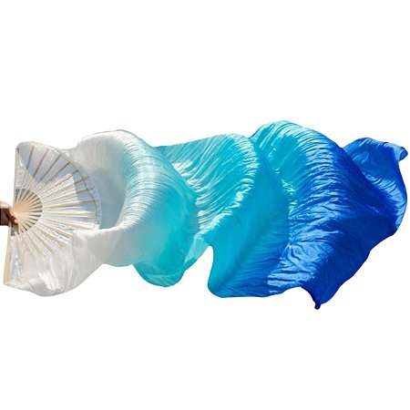 Unidade Fan Véu Leque Degrade Cores Dança do Ventre - Branco, azul claro e azul royal - VFAN-BAA