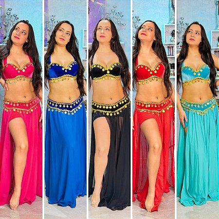 Dança do Ventre Traje Bordado Completo Moedinhas- Pronta Entrega - TB-PE-5