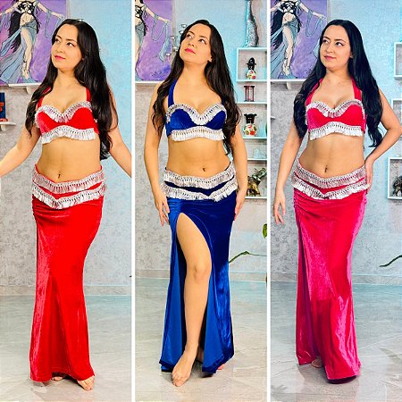 Dança do Ventre Traje Bordado Completo Tassel Prata - Pronta Entrega - TB-PE-13