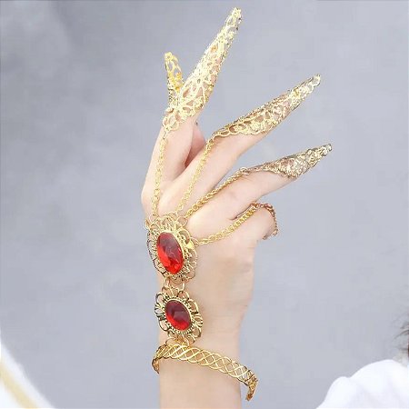 Par De Pulseiras Com Garras Douradas e Pedras Vermelhas Dança do Ventre/Cigana/Indiana- PPGD