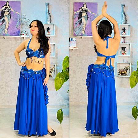 Dança do Ventre Traje Bordado Completo M (42) - Pronta Entrega- TPCL-891