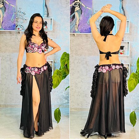 Dança do Ventre Traje Bordado Completo - Pronta Entrega- TPCL-892